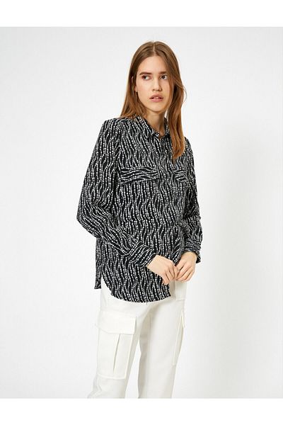 Koton Patterned Pocket Detailed Long Sleeve Shirt
