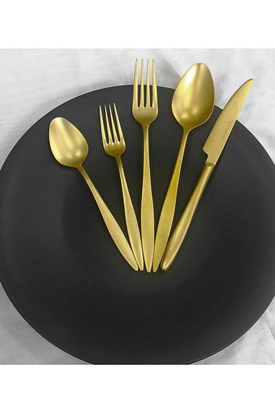 BRONDOFF 30 Piece (Without Tea Spoon) Carmen Matte Titanium Gold Fork Spoon Set (with Dinner Knife)