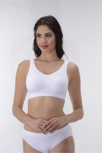 PROSLİM Women's White Thick Strap Covered Bustier Bra Gathering Seamless Silky Texture