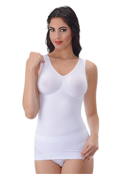 PROSLİM Women's White Thick Strap Athlete Corset Gatherer Size 1 Thin Appearance Seamless Knitted Silky