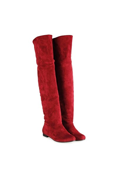 37Numara Kadın Büyük Numara Kadın Çizme Bordo Süet 41-42-43-44