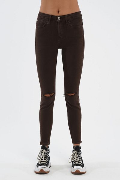 CROSS JEANS Judy Brown String Cut High Waist Zippered Skinny Fit Jean Trousers C 4521 107