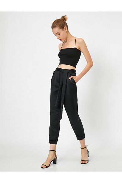 Koton High Waist Trousers with Belt Detail