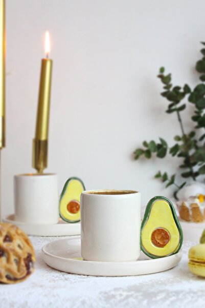 ada mia seramik 2'li Avokado Figürlü El Yapımı Seramik Fincan Takımı 80ml
