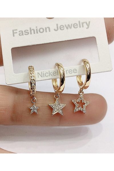 İNCİ AKSESUAR Star Triple Set Zircon Stone Earrings