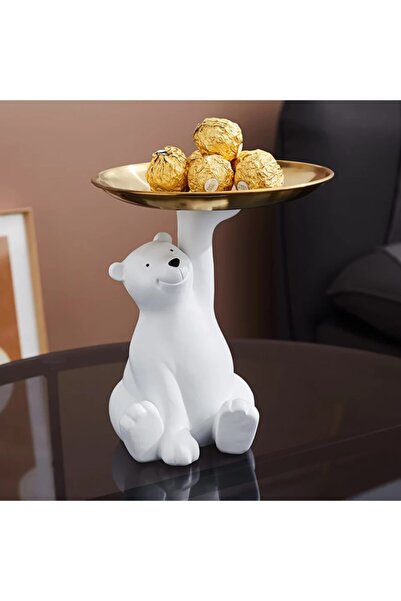 CajuArt Dekoratif Tabak Tutan Sevimli Ayı Biblo Sunum Kase Dekor