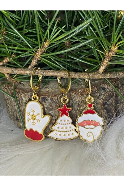 Bel tempo Fashion أقراط مفهوم السنة الجديدة - قفازات، صنوبر أبيض، سانتا كلوز - إكسسوارات عيد الميلاد