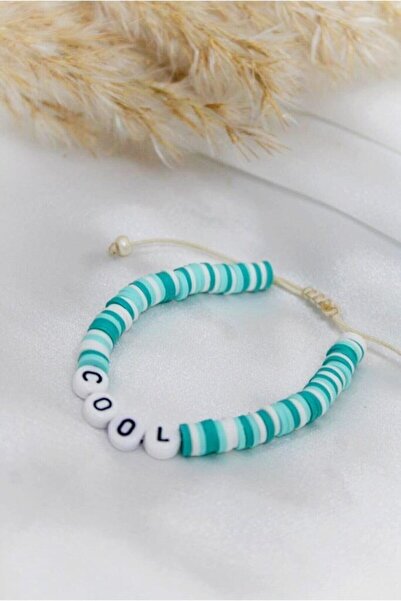Genel Markalar Kadın Cool Yazılı Turkuaz Fimo Boncuk Bileklik