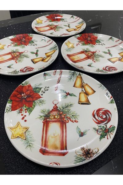 TEBAK COLLECTION 4-Piece Porcelain New Year Lantern Pattern 25 cm Service Plate Set