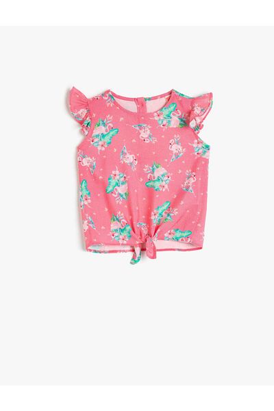 Koton Printed Boat Neck Ruffle Blouse
