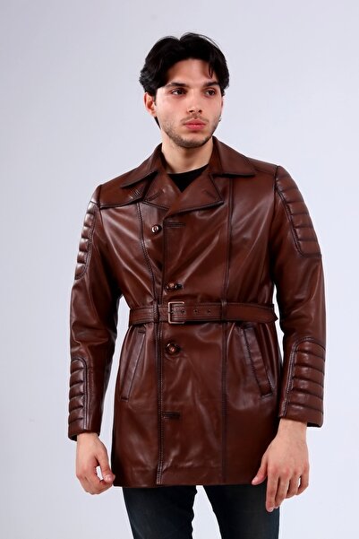 CE-YIL Erkek Hakiki Deri Trençkot