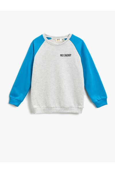 Koton Slogan Printed Sweatshirt Color Block Long Sleeve