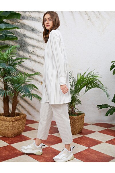 Koton Gestreifte Tunika mit Hemdkragen in Übergröße