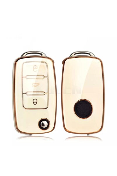 AYZ GARAGE Volkswagen-seat-skoda Switchblade (الحافظة القديمة) حافظة مفاتيح كريمية من مادة TPU