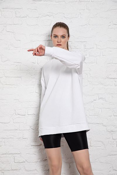 MyBen Unisex Long Sleeve Two Thread White Oversize Sweatshirt Irf054