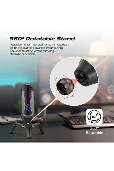 VERTUX Oyuncu Mikrofonu Touch Kontrol Uzaylı Tasarım Led Işıklı Hd Kayıt - Marshal