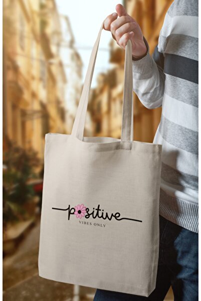 BYBAGS Pozitivna štampana krem platnena torba 35x40 cm