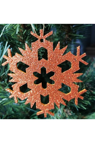 LEYLASER Πορτοκαλί Snowflake Glitter Eva Δέντρο και Στολίδι Δώρου 8x8cm 12 Τμ