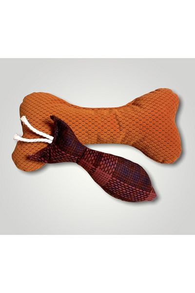 Petbucks Pet Accessories Plush Cat Dog Toy Bone And Fish Set of 2