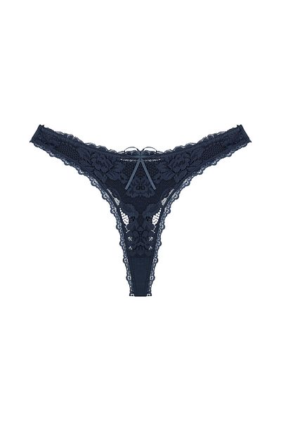 Zena Navy Blue Front Lace Back Cotton String Women's Panties