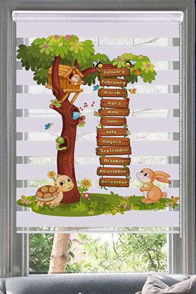 Lotus Ingilizce Aylar Baskılı Zebra Perde - Çocuk Odası - Genç Odası - Aylar