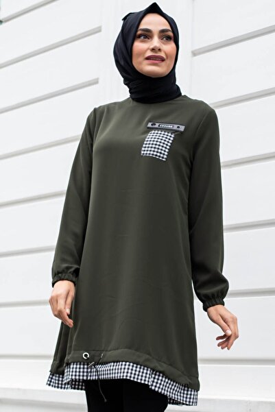 Feiza Collection Ekose Detaylı Tunik - Haki