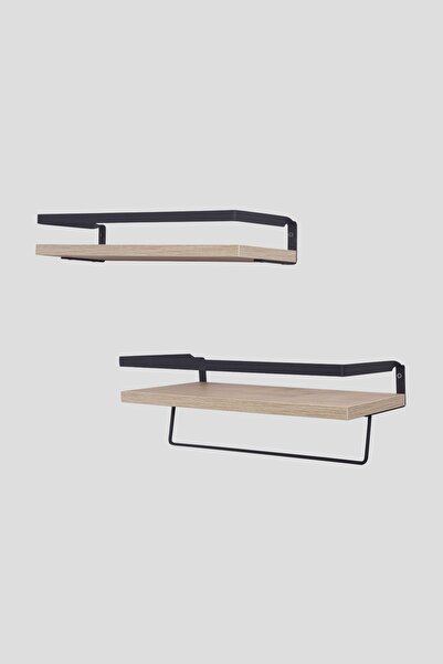 Mudesa Banyo Rafı Ahşap Metal Banyo Havluluk 2 Raflı Duvara Monte Sabunluk