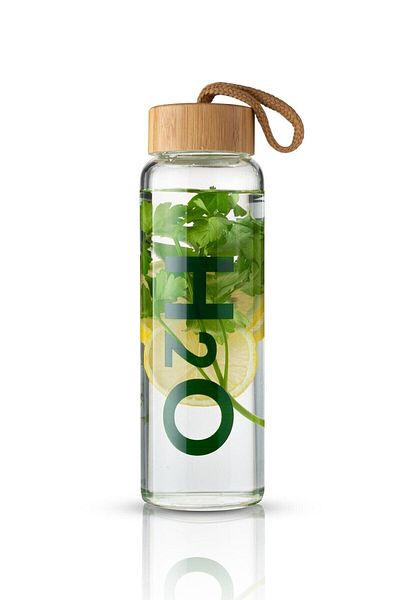 Tohana H2o Printed Glass Flask with Bamboo Lid 800ml Thn75176