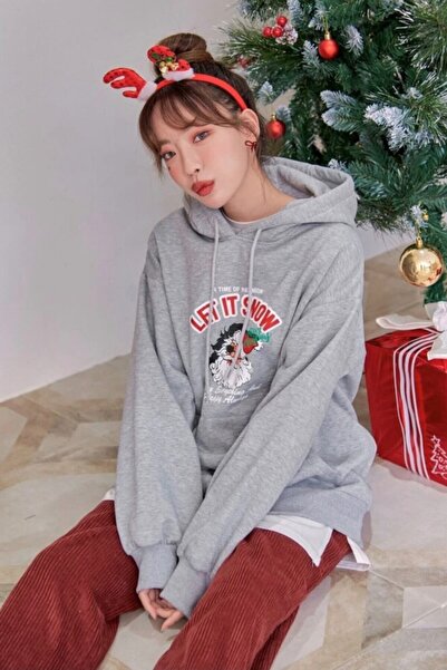 EFBUTİK Gray Christmas Let It Snow Sweatshirt