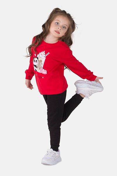 Lela Cotton Printed Crew Neck Pocket Girls' Suit 5922019
