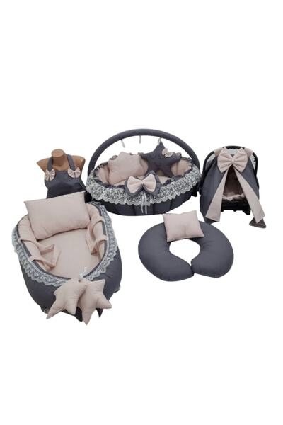 Jaju Baby Gri Ve Kahve Tasarım Lüx Babynest Oyun Minderi 11 Parça Set