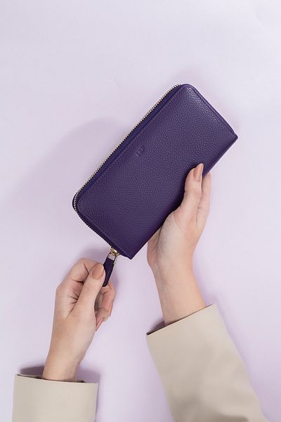 Leather Paper Rectangular Purple Leather Wallet