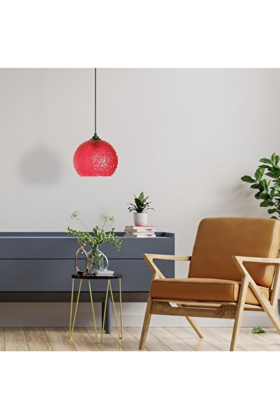 Vogue Eva Aydınlatma Modern Tekli Cam Sarkıt Kırmızı Tekli Avize 21x21x20