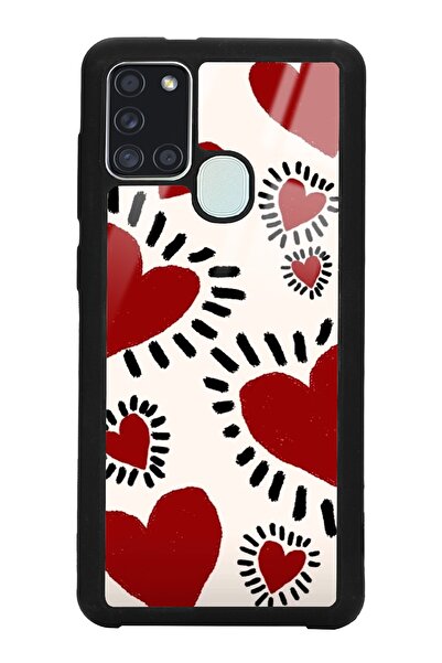 Spoyi Samsung A-21s Brush Heart Tasarımlı Glossy Telefon Kılıfı