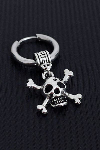 The Collection Unisex Silver Skull Pendant Hoop Earring