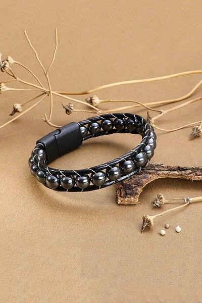 The Collection Hematite Natural Stone Steel Wire Braided Bracelet