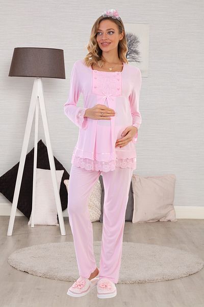 lohusahamile Pink Breastfeeding Featured Maternity Pajamas Set 3045