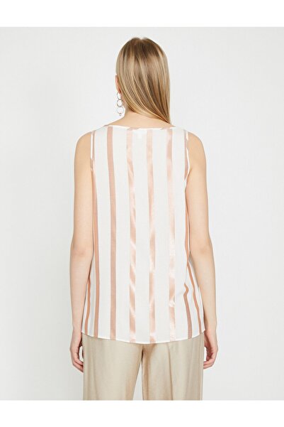 Koton Women's Brown Crew Neck Sleeveless Striped Athlete