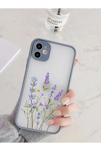 mooodcase iPhone 11 Compatible Smoked Camera Lens Protected Lavender Patterned Luxury Phone Case