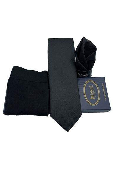 Brianze Black Striped Pattern Tie Handkerchief Socks Gift Set