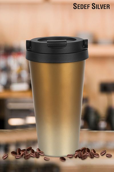 SEDEF SİLVER Stainless Steel 500 Ml Car Interior Tea Coffee Coffee Thermos Mug Cup with Carrying Handle