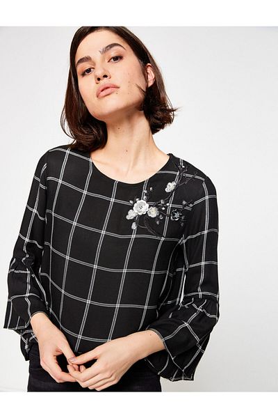 Koton Dámská černá kostkovaná halenka 8KAK68669PW