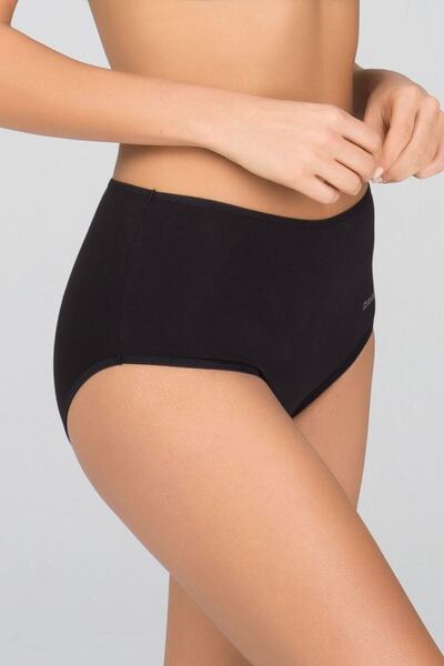 Kom Γυναικείο Μαύρο Χτενισμένο Βαμβακερό Modal Basic Maxi εσώρουχο 2 τεμαχίων