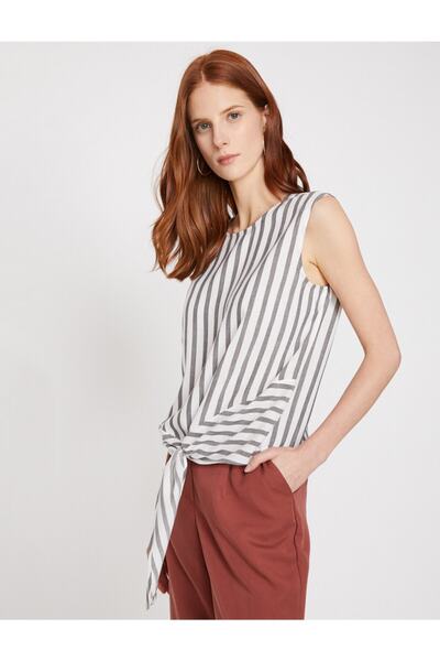 Koton Szara bluzka damska wiązana w talii 9yak68545pw