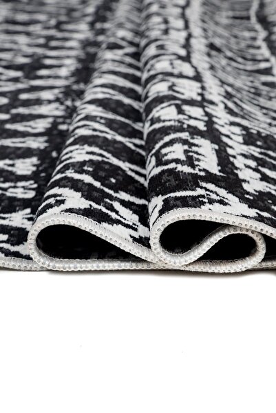 Mariesse Home Mistik Desenli Siyah Beyaz Çift Taraflı Pamuk Dokuma Kilim