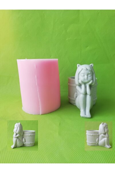 AnkaHobiMarket Arkası Sepetli Kız Saksı Silikon Kalıp.