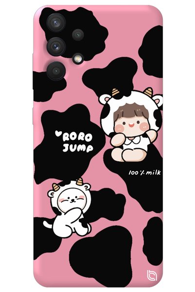 WANNA PROTECT Samsung A32 Pink Color Cow Inside Velvet Patterned Silicone Pho...