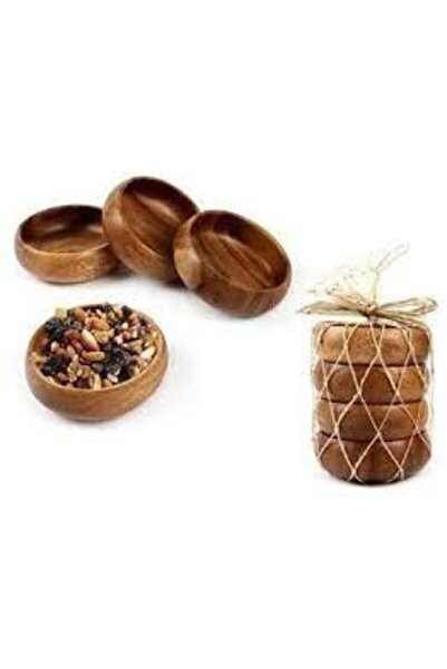MIARIK DESIGN & DEKORASYON 4-Piece Round Acacia Wood Snack Bowl Dryness Presentation Bowl