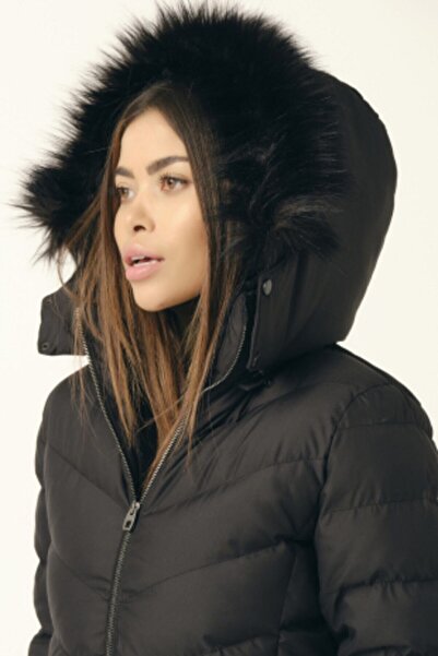 PIQUE Adele Kadın Yakası Suni Kürklü Çıkarılabilir Kapüşonlu Mont Beste