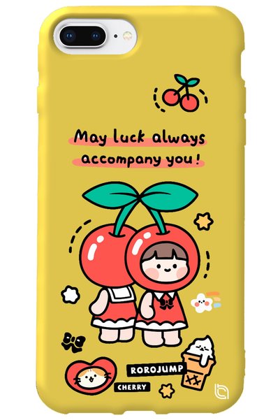 WANNA PROTECT iPhone 8 Plus Yellow Colored Cherry Velvet Patterned Silicone P...